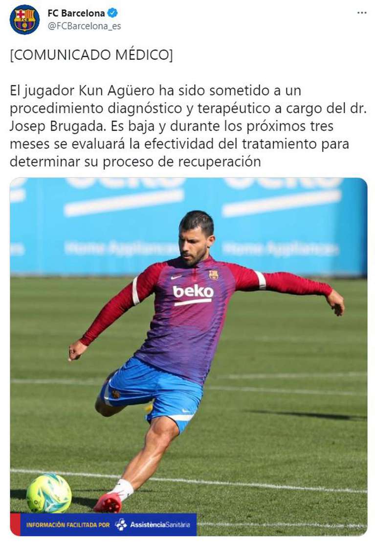 Primer informe médico de Barcelona cuando se detecta una arritmia en el Kun Agüero (@FCBarcelona_es).